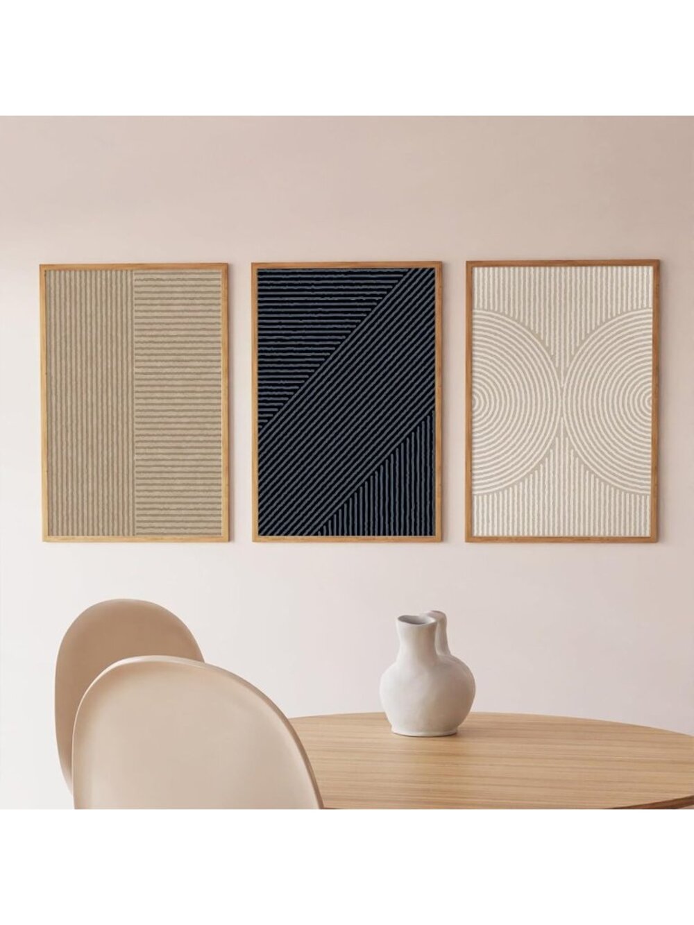 New Set of 3 Boho Neutral Abstract Canvas Wall Art 16 x 24 in Unframed - Picture 6 of 7